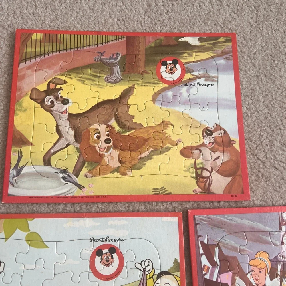 Vintage Walt Disney Framed Tray Puzzle Lot of 3 Lady Cinderella Donald‎ Duck